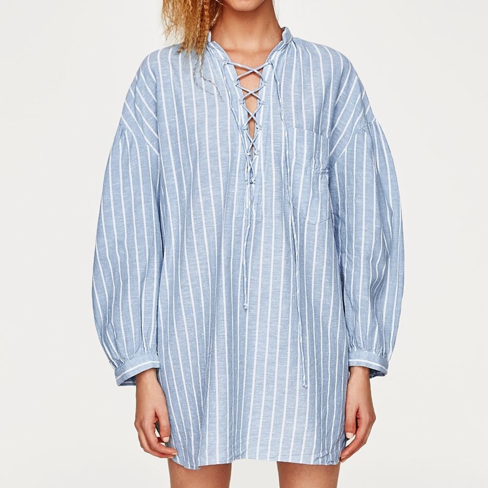 Zara Lace-Up Striped Oversized Tunic Top